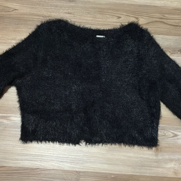 Fabletics fuzzy Crop Cardigan Sweater Black Womens XS Textured Soft 90s NEW - Picture 10 of 14